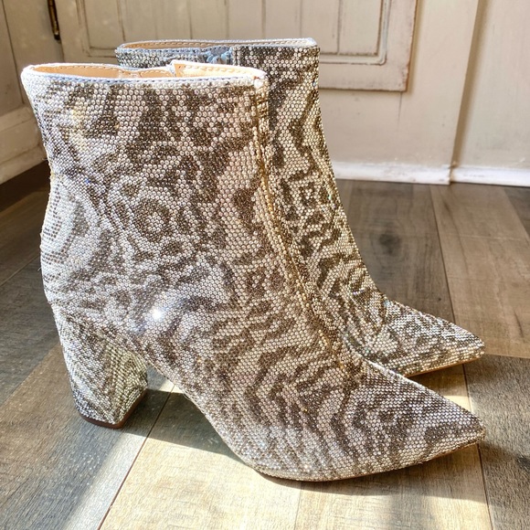 Betsey Johnson Shoes - Betsy Johnson Candy silver cheetah Rhinestone embellished block heel booties. 8